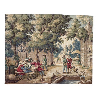 Antique French Jacquard Tapestry with Village Motif in the style of Aubusson, 1970s For Sale