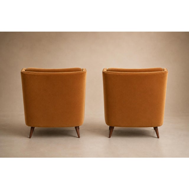 Brazilian Modern Pair of Camel Mohair Club Chairs in Hardwood, Att. To Novo Rumo, Brazil, 1960s For Sale - Image 9 of 14