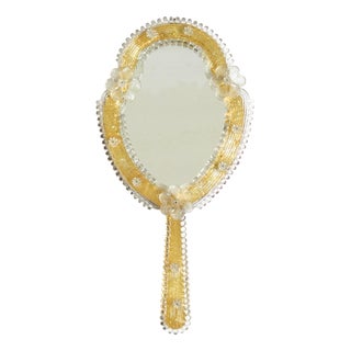 Mid-Century Modern Venetian Wall Mirror with Murano Glass Rosettes, 1950s For Sale