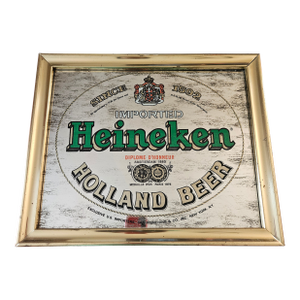 Vintage Heineken Imported Holland Beer Mirror Bar Advertisement, Framed