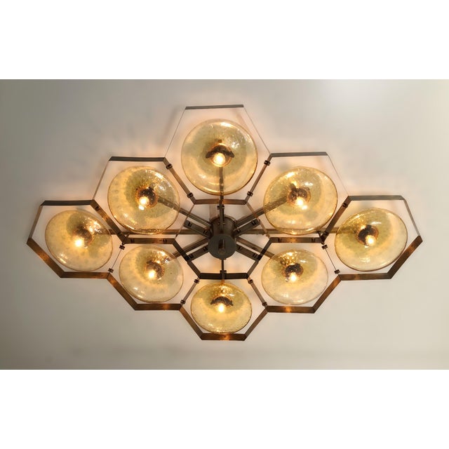 Italian 21st Century Hive Bronze Amber Bubbles Murano Flush Mount by Fabio LTD For Sale - Image 3 of 5