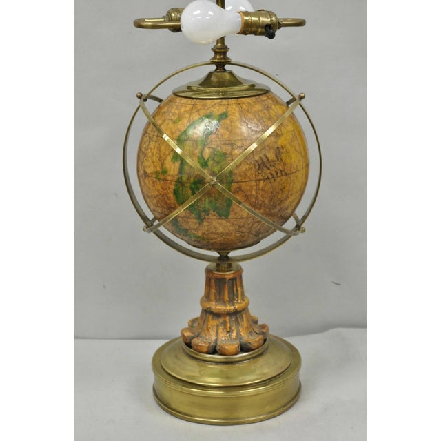 Traditional Vintage Italian Regency Style Brass & Wood Old World Globe Table Lamp by Hart For Sale - Image 3 of 18