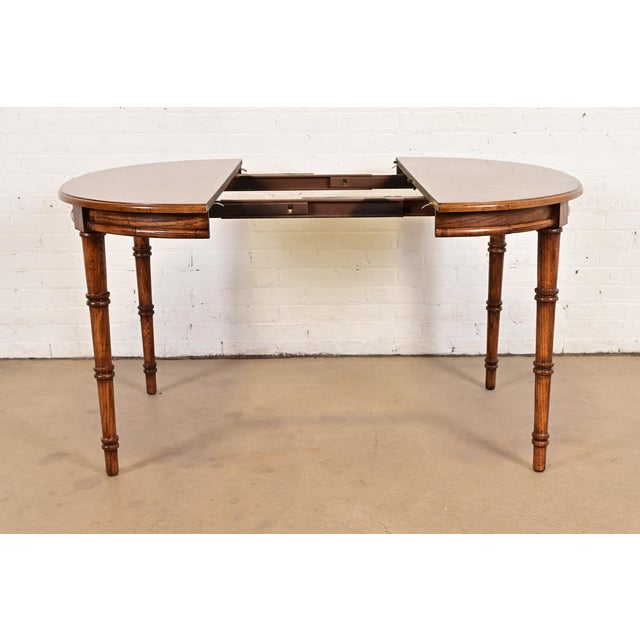 Baker Furniture Style Mid-Century Hollywood Regency Faux Bamboo Carved Walnut Extension Dining Table, Circa 1970s For Sale In South Bend - Image 6 of 13