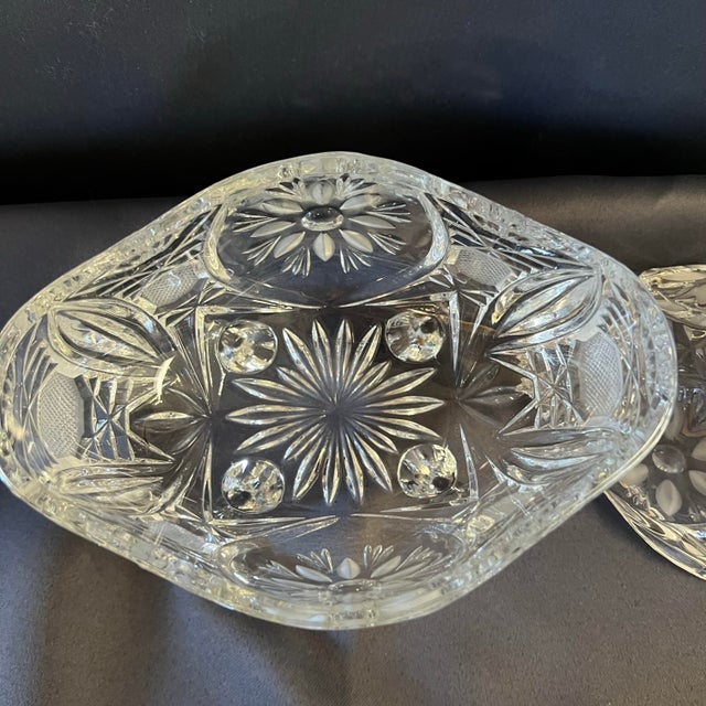 Transparent Vintage Bohemian Style Lead Crystal Covered Compote Candy Dish on Ball Feet For Sale - Image 8 of 12
