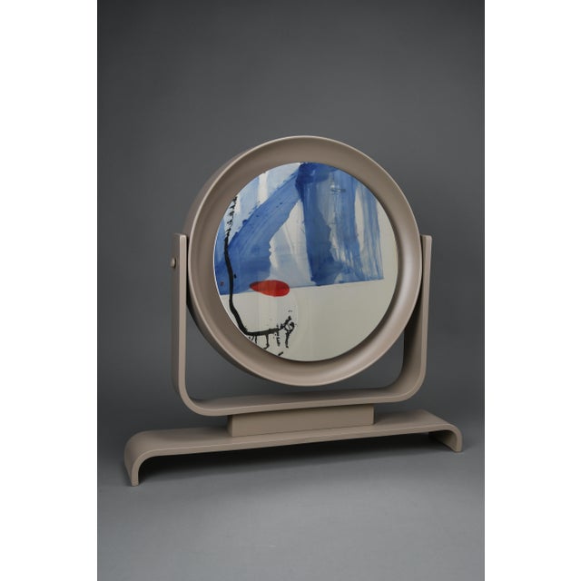 Postmodern Italian Vanity Mirror in Taupe Lacquered Wood, 1980s For Sale - Image 14 of 15