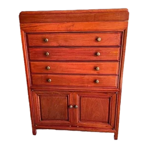 Late 20th Century Vintage Solid Rosewood Flip Top Silver Chest with 4 Drawers and 2 Doors