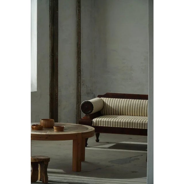 Cream Antique Danish Empire Sofa with Detailed Woodwork and Striped Fabric, 19th Century For Sale - Image 8 of 17