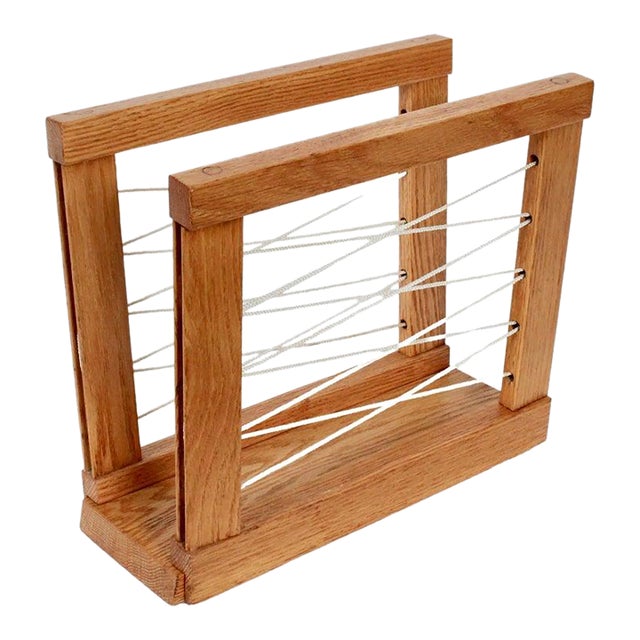 Hand Crafted Solid Oak and Cord Magazine Rack, Circa 1950 For Sale