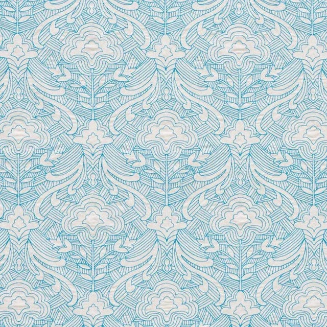Sample - Schumacher Hendrix Embroidery Fabric in Blue For Sale