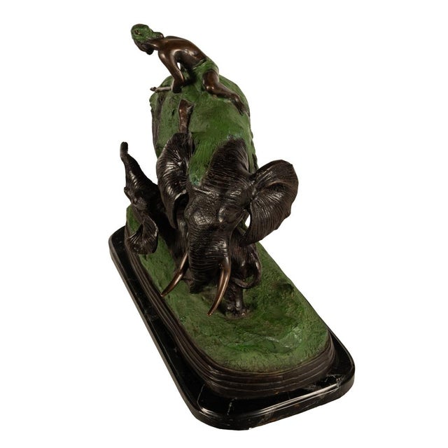 Art Deco Antique Cast Bronze Elephant Hunt Scene With Lion Antonio Amorgasti Belgium 1925 For Sale - Image 3 of 15