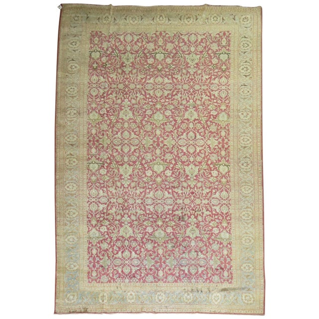 Raspberry Icy Blue Oversize Persian Tabriz Rug, Early 20th Century - 10' x 17' For Sale - Image 15 of 18