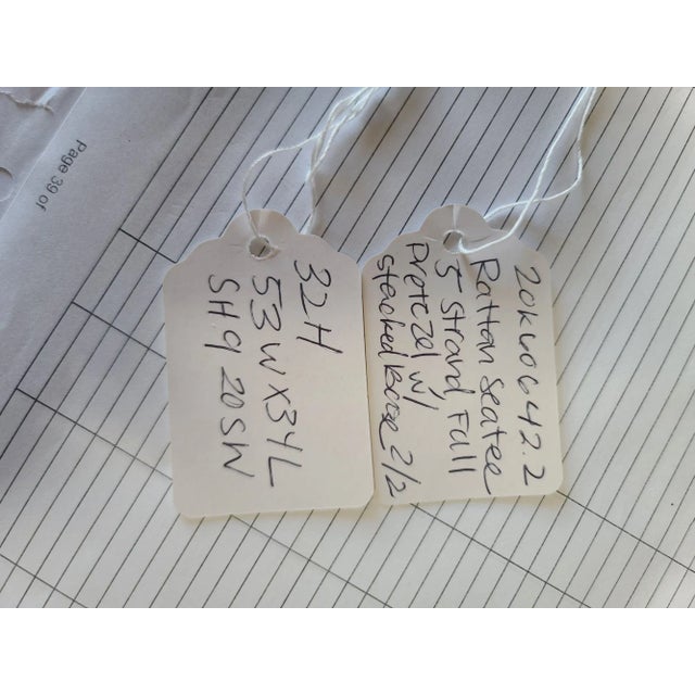 1950s Restored 5-Strand Square Pretzel Rattan Settee With Barkcloth Cushions For Sale In Los Angeles - Image 6 of 6