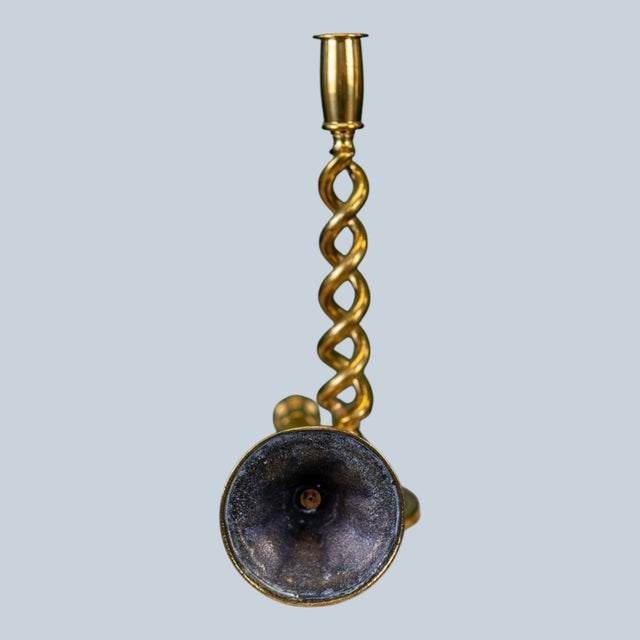 Pair of 19th Century English Brass Barley Twist Candlesticks For Sale - Image 9 of 12