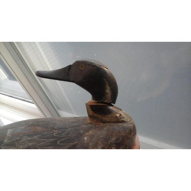 Wood Antique American Folk Art Wooden Duck Decoy With Rare Swivel Head For Sale - Image 7 of 16