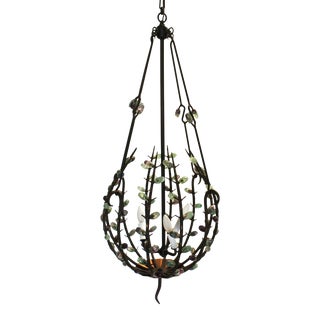 Mid-Century Iron & Semi-Precious Stones Chandelier After Andre Dubrevil For Sale