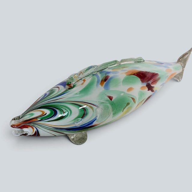Large Mid Century Murano Hand-Blown Art Glass Fish Sculpture – Italian Sommerso Aquarium Ornament A striking mid-century...