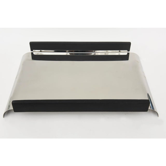 Silver Vintage Stainless Steel and Black Wood Tray, 1960's, Restored For Sale - Image 8 of 9