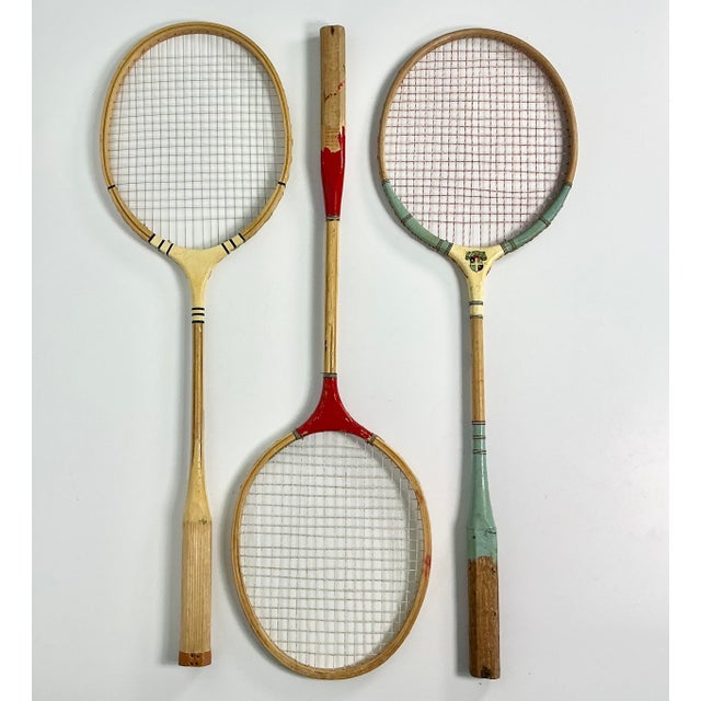 Tan Mid-Century Boho Chic Vintage Badminton Rackets - Set of 3. For Sale - Image 8 of 9