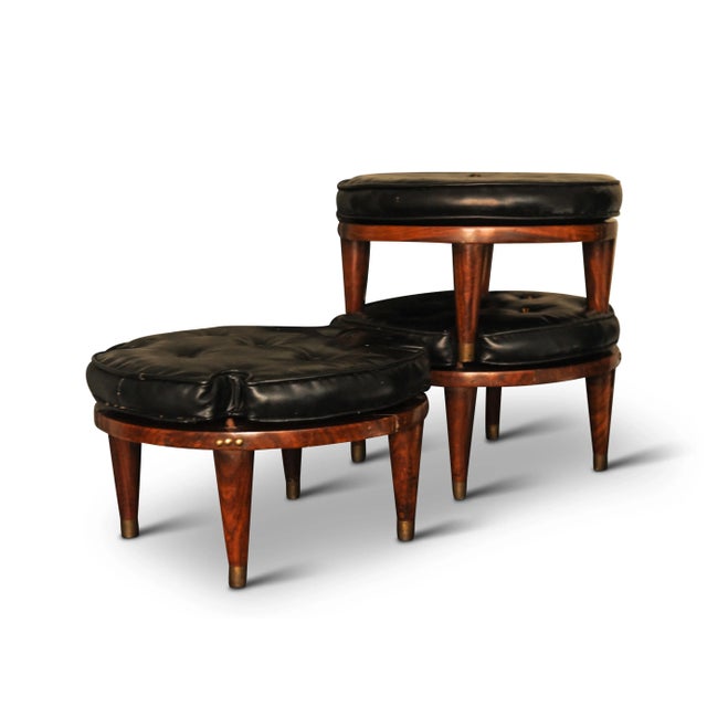 Mid-Century Modern Hardwood and Black Leatherette Stacking Footstools, 1970s, Set of 3 For Sale - Image 3 of 5