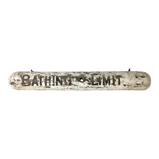Antique Folk Art Wood Bathing Limit Water Buoy Sign Hand Painted For Sale