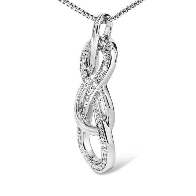 Contemporary 925 Sterling Silver Diamond Accent Interlocking Infinity Pendant Necklace (H-I Color, I2-I3 Clarity) - 18" Inches For Sale - Image 3 of 5
