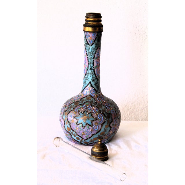 Antique Enameled Art Glass Vase with Brass Lid by Thomas Webb For Sale - Image 4 of 10