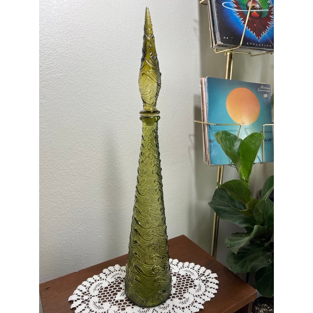 Vintage 1960s Wave Empoli Italy Decanter in Olive Green For Sale - Image 9 of 10
