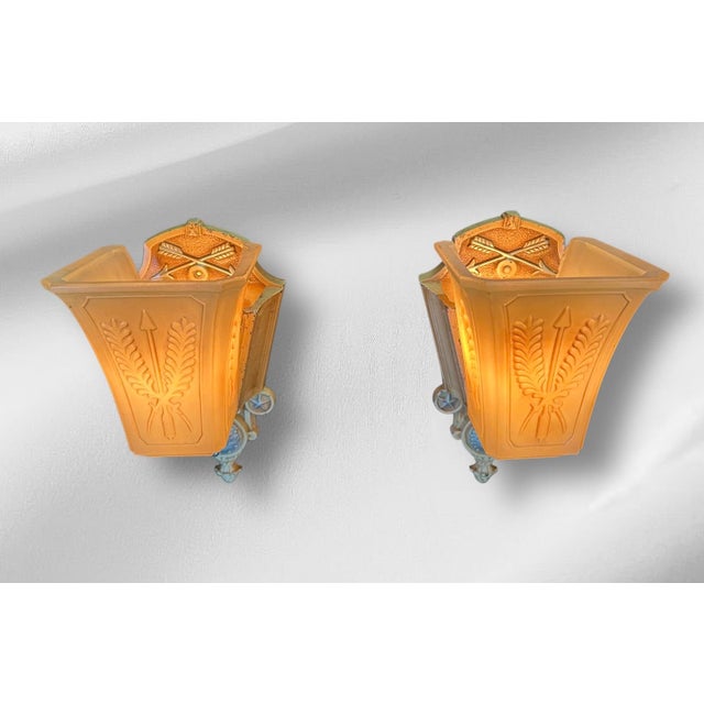 1920s Art Deco Chandelier and 2 Sconces For Sale - Image 4 of 11