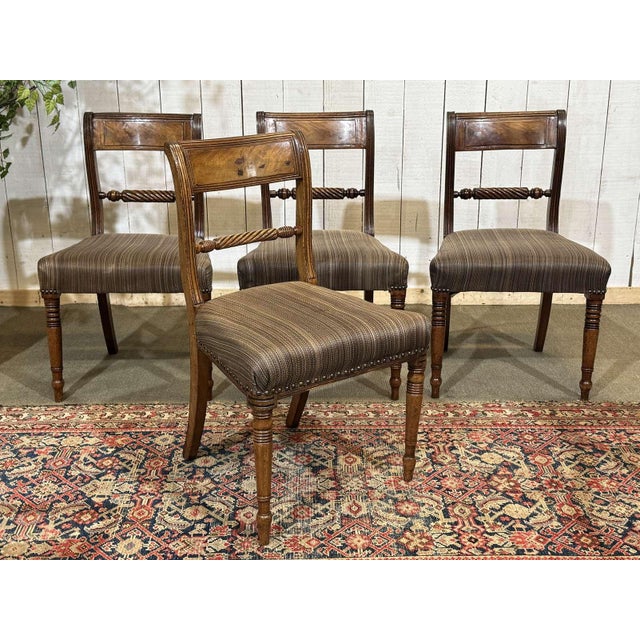 Set of 4 chairs + 2 armchairs, English style, late 19th century mahogany - chairs: W=49cm D=45cm H=82cm Seat height=45cm...