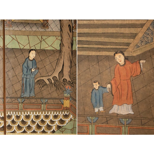 "Imperial Palace", Large Vintage Painted Chinese Screen For Sale - Image 14 of 18