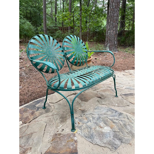 Vintage Francois Carre Green Patio Loveseat | Chairish