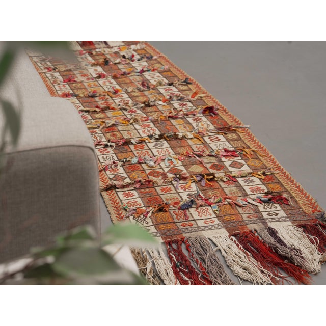 Textile 1970s Vintage Handmade Wool Cotton Orange Kilim Runner Rug For Sale - Image 7 of 11