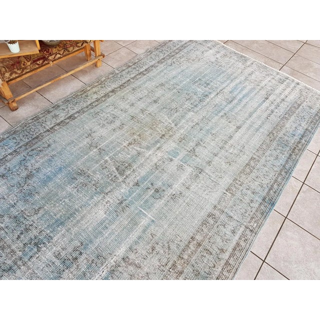 Textile Light Blue Turkish Area Carpet For Sale - Image 7 of 10
