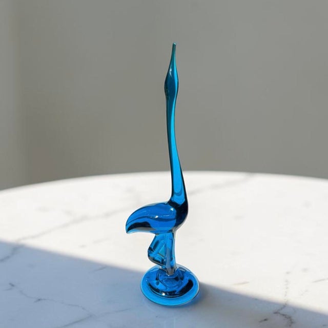 1960s Blue Viking Glass Bluenique Egret Crane Figurine For Sale - Image 9 of 11