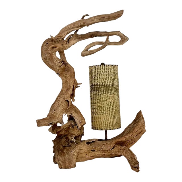 Large Mid Century Driftwood Sculptural Lamp For Sale