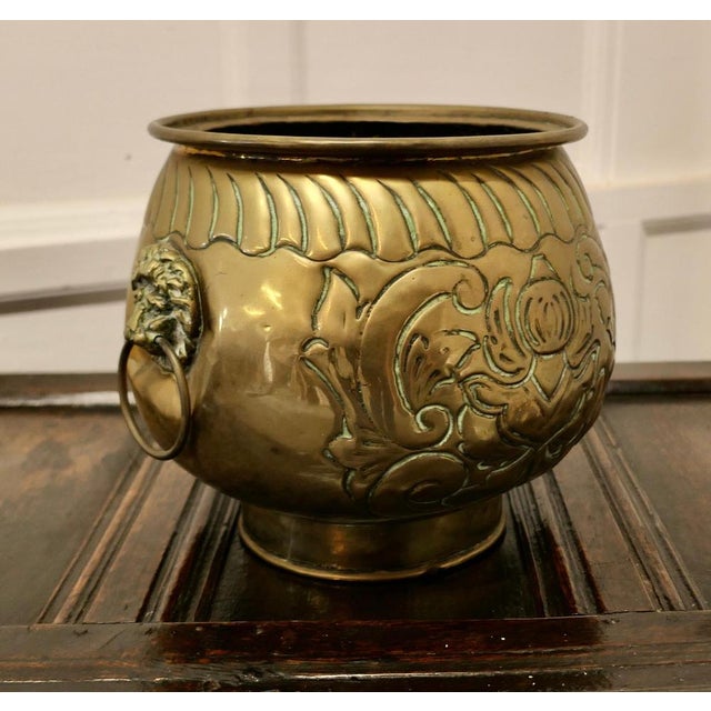 Metal Large Victorian Brass Lions Mask Planter For Sale - Image 7 of 8