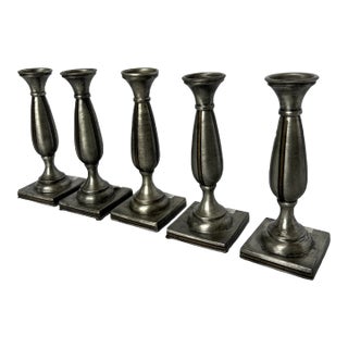 Hand Molded Italian Pewter Candle Sticks - Set of 5 For Sale