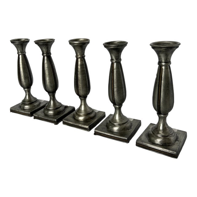 Hand Molded Italian Pewter Candle Sticks - Set of 5 For Sale