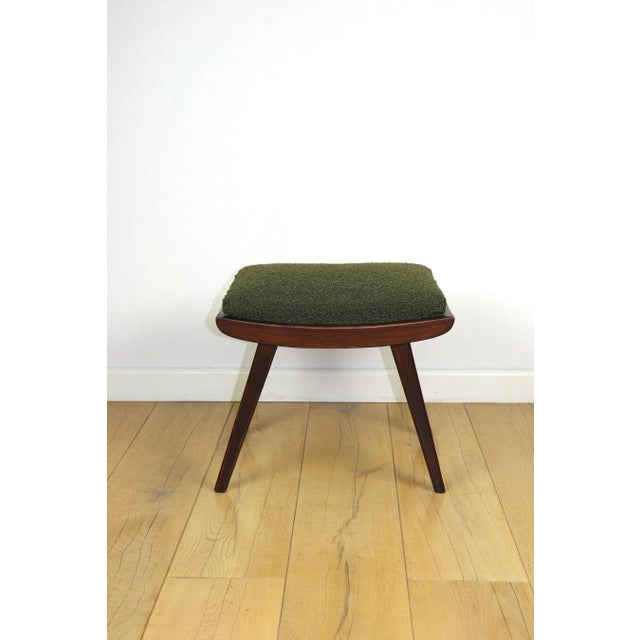 Art Deco Green Olive Bouclé Stool, 1970s For Sale - Image 3 of 8