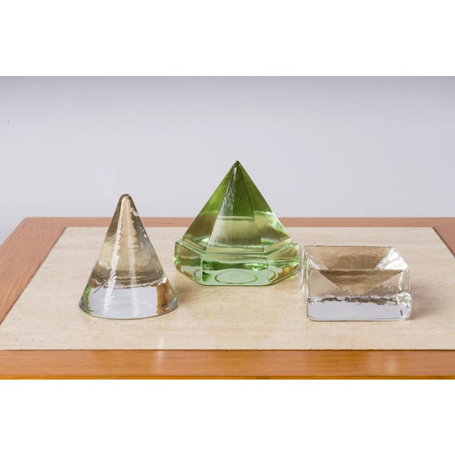 Mid-Century Modern Set of 3 Geometric Art Glass Sculptures, France 1970s For Sale - Image 3 of 8