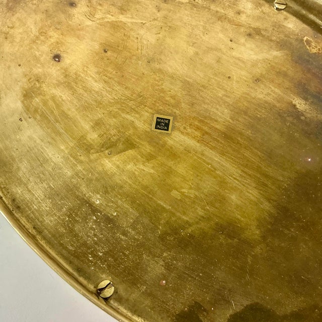 Mid-Century Hollywood Regency Coastal Boho Chic Oval Faux Bamboo Brass Tray, Mottahedeh Attributed For Sale - Image 10 of 13