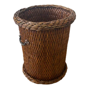 Woven Cylinder Basket With Brass Handles
