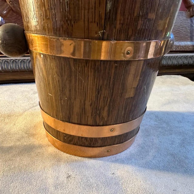 1950s Mid-Century Modern Oak and Copper French Ice Bucket For Sale - Image 9 of 9