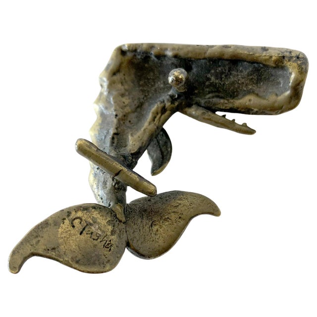 1970s Carl Tasha Bronze Whale Belt Buckle For Sale - Image 4 of 4