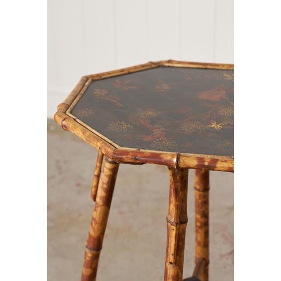 Paint Late 19th Century Aesthetic Movement English Tiger Bamboo Octogonal Table With Original Lacquer For Sale - Image 7 of 9
