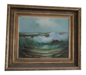Mid 20th Century "California School of Painters" Seascape Scene Oil Painting by Frank Dixon, Framed