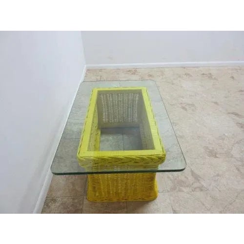 Yellow Drexel Yellow Wicker & Glass Top Coffee Table For Sale - Image 8 of 10