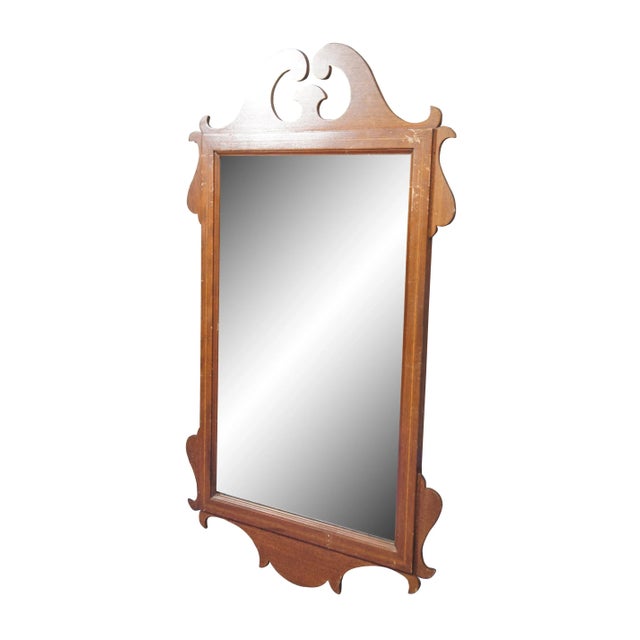 Vintage 20th century rectangular wall mirror with carved Chippendale style frame and inlaid accent. Marked Colby # 6116 on...