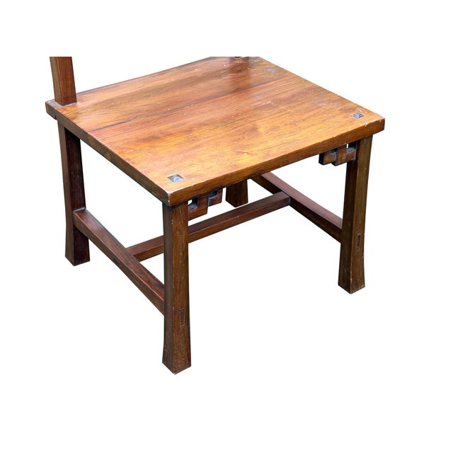 Wood Zen Oriental Straight Legs Bars Backrest Solid Wood Chair For Sale - Image 7 of 9