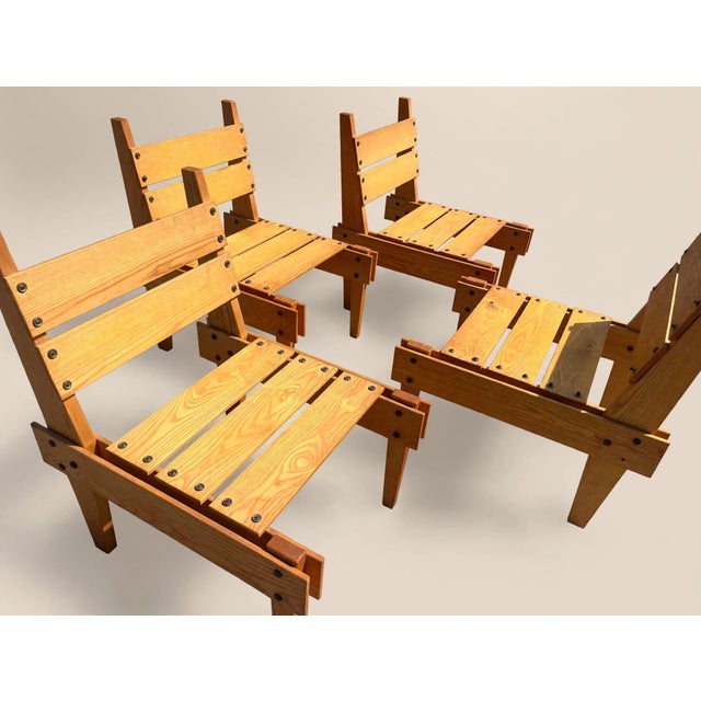 Vintage Brutalist Wooden Armchairs, 1960s, Set of 4 For Sale - Image 6 of 8